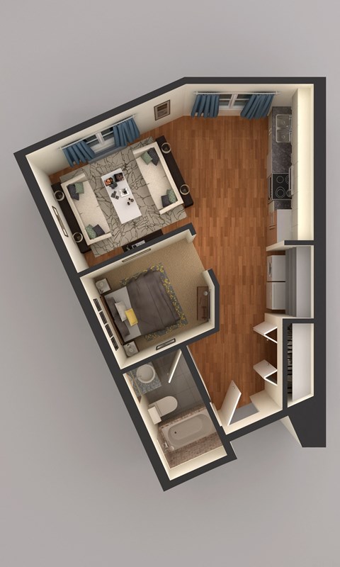 Floor plan for studio, 1 bath, 500 sqft